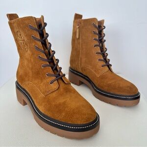 Tory Burch Lug Sole Lace Up Bootie Suede Brown 50mm Style Size 6 New